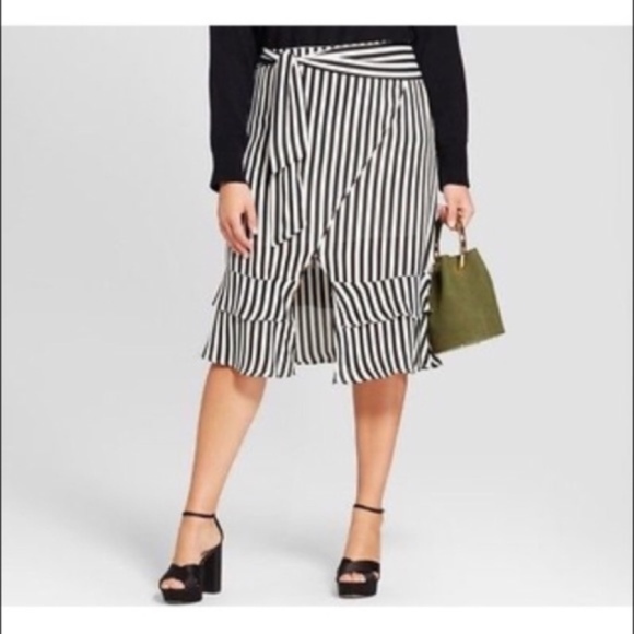 a new day Dresses & Skirts - Who What Wear Tie Waist Skirt Black White Stripe